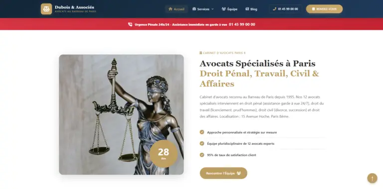 Maquette de la section présentant le cabinet d’avocat et ses domaines d’expertise