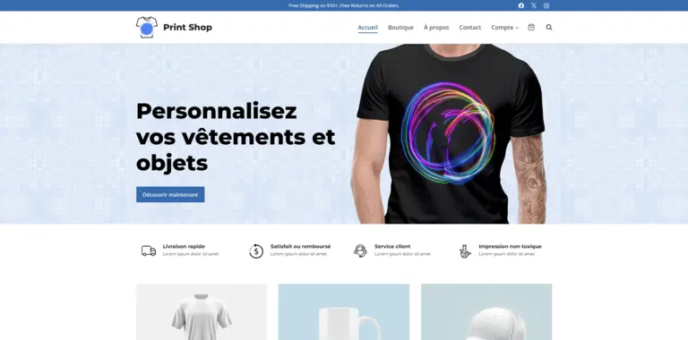 Maquette de la hero section du site e‑commerce avec visuel principal et appel à l’action