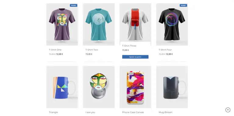 Maquette de la section affichant les produits du site e‑commerce