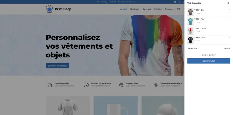 Maquette de la sidebar montrant le panier et les articles sélectionnés