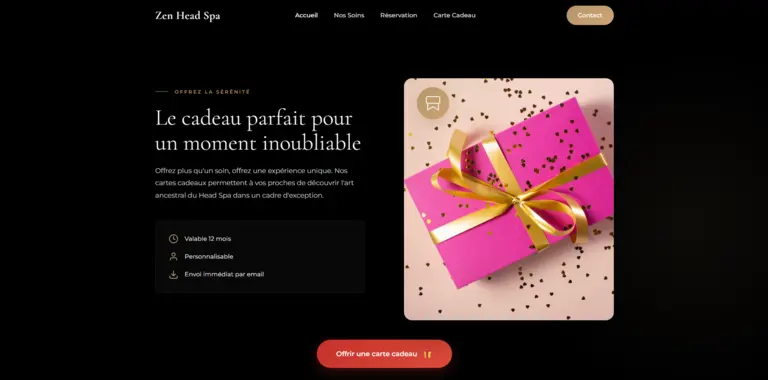 Maquette de la section offrant la possibilité d’acheter une carte cadeau pour le Headspa