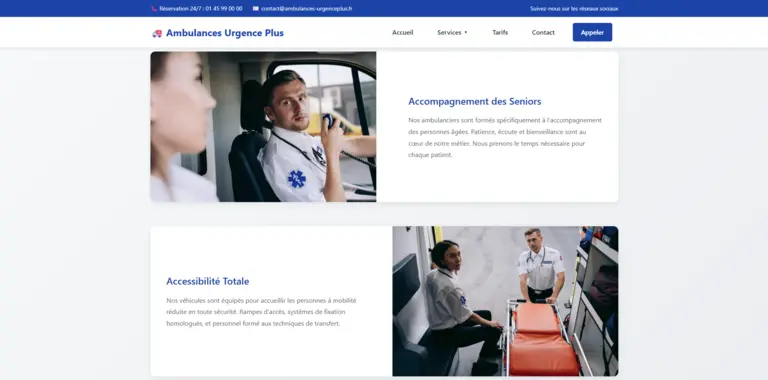 Maquette de la section présentant l’équipe du service de transport sanitaire