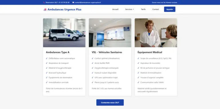 Maquette de la section présentant les véhicules et locaux du service de transport sanitaire